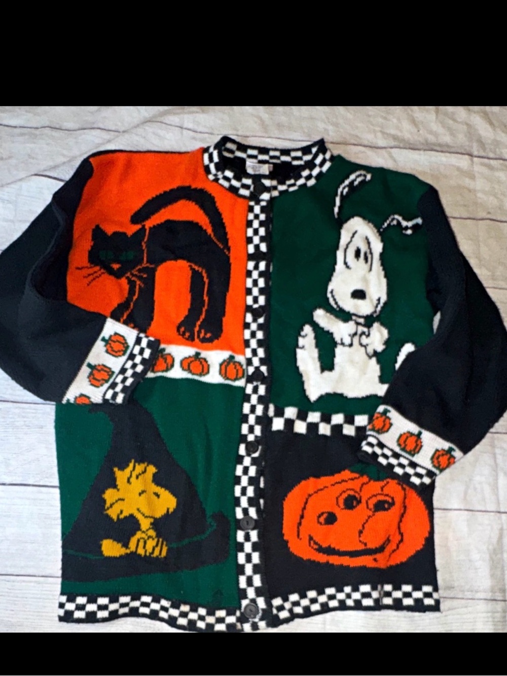 Snoopy & Friends VTG Peanuts Snoopy Halloween Cotton Knit Cardigan M 90s
